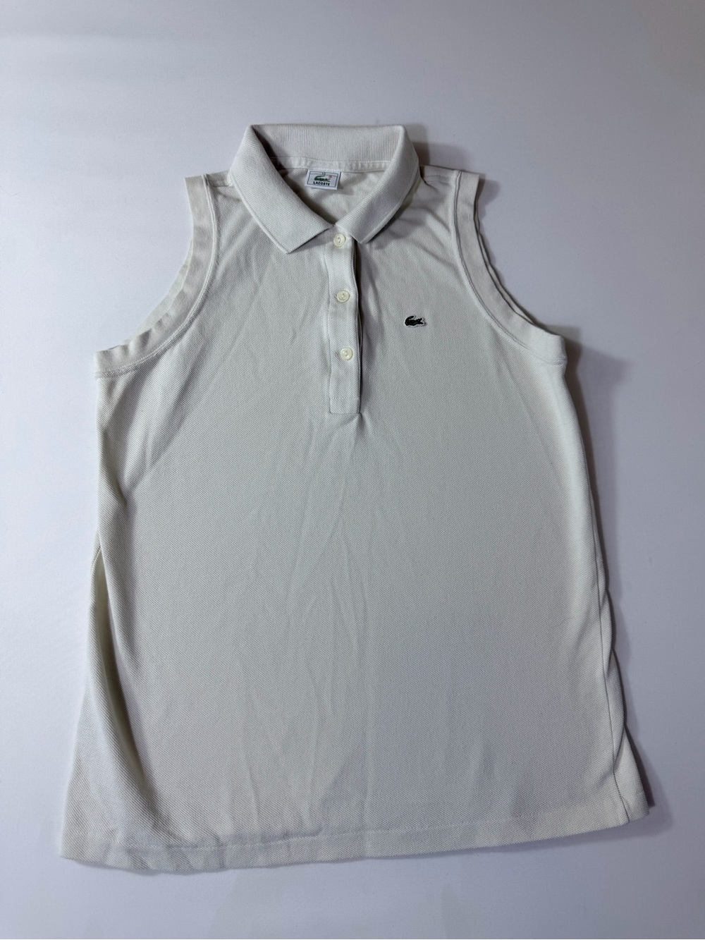 Lacoste Polo Shirt Women’s 40 White Sleeveless Slim Fit Pique Vintage Stretch
